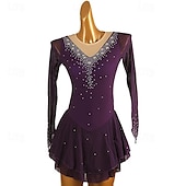 abordables Vestidos de Patinaje Artístico-Vestido de patinaje artístico Mujer Chica Patinaje Sobre Hielo Vestidos Morado Retazos Malla Alta elasticidad Entrenamiento Competición Ropa de Patinaje Clásico Cristal / Strass Manga Larga Patinaje