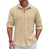 cheap Men&#039;s Button Up Shirts-Men&#039;s Shirt Summer Shirt Casual Shirt Beach Shirt Button Up Shirt Black White Navy Blue Blue khaki Long Sleeve Plain Turndown Vacation Holiday Button-Down Clothing Apparel Polyester Fashion Casual