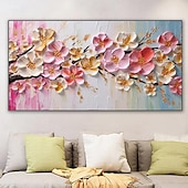 preiswerte Blumen-/Botanische Gemälde-Großes Pflaumenblüten-Ölgemälde, handgemalte rosa Blumen, Leinwand-Wandkunst, dicke Textur, Palettenmesser-Gemälde, Nachttisch-Kunst, Jubiläumsgeschenk, Heimdekoration