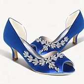 abordables Semi-formel-Femme Chaussures de mariage Chaussures bling-bling Chaussures scintillantes Chaussures de mariée Strass Talon de chaton Bout ouvert Elégant Satin Mocassins Argent Blanche Ivoire