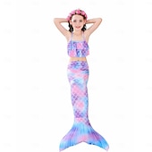 voordelige Zeemeermin badpak-Kinderen Voor meisjes Vijf stuk Zeemeermin zwemkleding Badmode Bikini Strand Zwemmen Regenboog Tie Dye leuke Style Badpakken 3-10 jaar Zomer Licht Blauw Kleurrijk