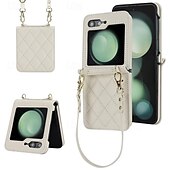 voordelige Samsung-hoesje-telefoon hoesje Voor Samsung Galaxy Z-flip 6 Z Flip 5 Z Flip 4 Z Flip 3 Achterkant met draagkoord met polsband Schokbestendig Retro TPU PU-nahka