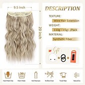 economico Clip nelle estensioni-Estensioni per capelli in filo invisibile con 4 clip di sicurezza, fascia trasparente, misura regolabile, posticci sintetici lunghi ondulati per donna