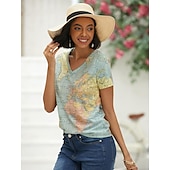 cheap Humor&amp;Quotes tee-Women&#039;s T Shirt Blouse Basic Modern Print T-shirt Sleeve Short Sleeve Regular Tops V Neck Street Daily Blue Summer