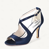 billige Prom-kvinners sateng peep-toe hæler med perle ankel stropp – elegante champagne bryllup sko for bruder og brudepiker