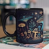 economico Tazze e tazzine-tazza di funghi magici, tazza di funghi, tazza di caffè con funghi neri, tazze di caffè novità, graziosi regali di funghi bioluminescenti, regali per gli amanti dei funghi