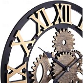 levne Nástěnné ozdoby-dřevěné evropské retro nástěnné hodiny zlaté římské ozubené hodiny dekorativní luxusní klasické quartzové hodiny moderní design pro domácí dekoraci nástěnné hodiny 58 cm