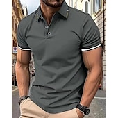 cheap Men&#039;s Classic Polo-Men&#039;s Golf Shirt Golf Polo Work Casual Lapel Short Sleeve Basic Modern Color Block Patchwork Button Spring &amp; Summer Regular Fit Wine Lake Blue Black White Pink Navy Blue Golf Shirt