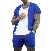 abordables camisa con botones para hombre-Hombre Camisa Conjunto de camisa Camisa de verano Camisa casual Camisa de playa Abotonar la camisa Negro Blanco Azul Real Gris Ligero Azul claro Manga Corta Plano Diseño Vacaciones Hawaiano Malla Ropa