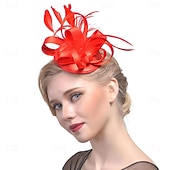 Недорогие Фасцинаторы и шляпы-Чародеи Головные уборы Аксессуары для волос Полиэстер Федора Широкополая шляпа Цилиндр Скачки коктейль Элегантный стиль Винтаж С Пух Бант Заставка Головной убор