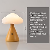 baratos Candeeiros de mesa-Lâmpada de cogumelo regulável portátil para quarto, lâmpada de cabeceira led com carregamento usb, luz noturna sem fio para decoração de casa