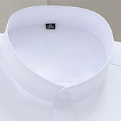 cheap Men&#039;s Button Down Shirts-Men&#039;s Chinese Collar Shirt Mandarin Collar Shirt Dress Shirt Collared Shirt Button Up Shirt Plain Wedding Party Wine Black White Navy Blue Long Sleeve Grandad Collar All Seasons Clothing Apparel