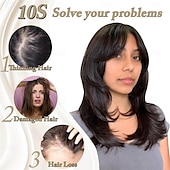 baratos Franjas-Toppers de cabelo de 14 polegadas para mulheres, toppers de cabelo em camadas longas, toppers de cabelo sintético, pedaços de cabelo para mulheres com cabelo ralo, perucas de fibra marrom clara,