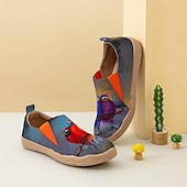 cheap Women&#039;s Sneakers-Women&#039;s Sneakers Flats Slip-Ons Print Shoes Slip-on Sneakers Daily Travel Bird Painting Flat Heel Vacation Casual Comfort Canvas Loafer Light Red Blue Green
