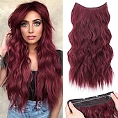 economico Clip nelle estensioni-Estensioni per capelli in filo invisibile con 4 clip di sicurezza, fascia trasparente, misura regolabile, posticci sintetici lunghi ondulati per donna