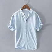 economico Casual da lavoro-Per uomo Camicia Camicia di lino Camicia in cotone e lino Camicia bianca di cotone Camicia con colletto cinese Camicia con colletto alla coreana Semplice Vacanza Streetwear Bianco Blu reale Grigio