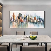 cheap Landscape Paintings-Handmade Oil Painting Canvas Wall Art Decoration Abstract City Architecture Streetscape Landscape for Home Decor Rolled Frameless Unstretched Painting