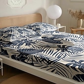 cheap Sheets &amp; Pillowcase-Leaves Spring Pattern Fitted Sheet Set 100% Cotton Ultra Soft Breathable Silky Bed Sheets Deep Pocket Bedding Sheets 3 Piece Queen King Size