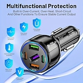economico Caricabatterie per auto-Caricatore per auto a doppia linea 5 in 1, ricarica rapida da 75 W, un caricatore per telefono per auto 3 USB 2 PD.