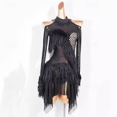 voordelige Latin danskleding-Latijnse dans Kleding Kwastje Pure Kleur Gesplitst Dames Prestatie Opleiding Lange mouw Polyester Netstof