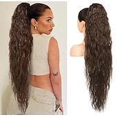 זול קוקו-הארכת קוקו ארוך גלי שרוך תוספות קוקו רך יותר מצית ייבוא קליפ סינטטי בתוספות שיער פריט שיער במראה טבעי לנשים-בלונדינית דבש