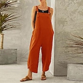 cheap Overalls-Women&#039;s Normal Overall Dungarees Holiday Solid Color Sleeveless Sleeveless Straight Square Neck Pocket Vacation Dailywear Loose Fit Black Army Green Red Spring