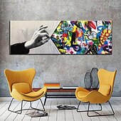 cheap POP Oil Paintings-Handmade Hand Painted Wall Art Behind the Curtain Kid graffiti art Banksy Wall Art Urban Style Canvas Decor Rolled Canvas No Frame Unstretched
