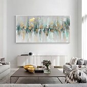 cheap Abstract Paintings-Gold Foil Teal Green painting hand painted 3D Texture Abstract Painting On Canvas for Livingroom Bedroom Oversize Large Luxury Gold painting Wall Art New Home Art Decor