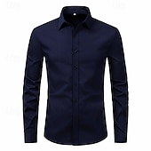 preiswerte Bügelfreie Herrenhemden-Herren Hemd Sommerhemd Freizeithemd Strandhemd Knopfhemd Schwarz Weiß Rosa Wein Marineblau Langarm Einfach Revers Urlaub Hawaiianisch Button-Down Bekleidung Polyester Mode Lässig Bequem