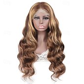 cheap Human Hair Lace Front Wigs-Blonde Highlight Wig Body Wave Human Hair Wig 4x4 Lace Closure Wig