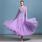 voordelige Ballroom danskleding-Ballroomdansen Kleding Strass Pure Kleur Dames Prestatie Opleiding Lange mouw Polyester