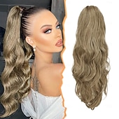 abordables Queue-de-cheval-Extension de queue de cheval à clip à griffes longue ondulée à clip en queue de cheval marron blonde extensions de cheveux queue de cheval synthétique postiche pour femmes filles fête quotidienne