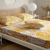 cheap Sheets &amp; Pillowcase-Leaves Spring Pattern Fitted Sheet Set 100% Cotton Ultra Soft Breathable Silky Bed Sheets Deep Pocket Bedding Sheets 3 Piece Queen King Size
