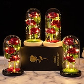 abordables Luces decorativas-Luz nocturna decorativa de rosa LED simulada para el Día de la Madre 21.5 * 11.5CM Regalo para novia esposa y madre Luz ornamental de ambiente en dormitorio interior batería AAA cubierta transparente