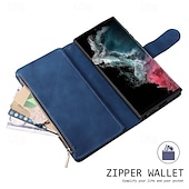 זול מארז סמסונג-טלפון מגן עבור סמסונג גלקסי S24 S23 S22 S21 Ultra Plus A54 A34 A14 הערה 20 10 S25 Ultra מארז כרטיס ארנק רוכסן עם רצועת יד רגלית רטרו TPU עור PU