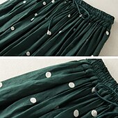 abordables Robes-Femme Jupe Trapèze Mode Décontractées Maxi Taille haute Jupes Pois Imprimer Casual Quotidien Fin de semaine Jaune bleu marine Marron Vert Eté Coton et lin