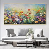 preiswerte Blumen-/Botanische Gemälde-Blumen-Ölgemälde auf Leinwand, handgefertigtes abstraktes buntes Blumen-Blumen-Ölgemälde, handgemaltes Wandkunst-Leinwand-Frühlingsgemälde für Wohnzimmer-Wanddekoration
