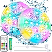 cheap Underwater Lights-2pcs Rechargeable Submersible Pool Lights with Remote, Swimming Floating Lights IP68 Waterproof  Underwater Color Changing Led Floating Lights for Hot Tub Bath