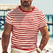 cheap Basic T shirts-Men&#039;s T Shirt Tee Top Short Sleeves Crew Neck Summer Striped Fashion Designer Basic Front Pocket Vacation Street Going out Black Red Navy Blue Top Tee for Men