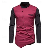 economico camicia da uomo con bottoni-Per uomo Camicia Camicia Estiva Camicia casual Camicia da Spiaggia Camicia con Bottoni Vino Blu Kaki Manica Lunga Blocco di colori Colletto alla coreana Vacanza Ferie Bottonato Abbigliamento