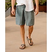 abordables Clásico-Hombre Pantalones cortos de lino Pantalones cortos de verano Pantalones cortos de playa Bolsillo Correa Cintura elástica Plano Comodidad Transpirable Corto Festivos Vacaciones Playa Mezcla de Algodón