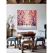 voordelige Schilderijen van landschappen-met de hand geschilderd abstract landschap schilderij op canvas 3D-getextureerde muurkunst muurdecor woonkamer zachte kleur getextureerde bloemlandschap roze olieverfschilderij muurkunst lentedecor