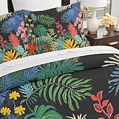 voordelige Dekbedovertreksets-Dekbedovertrekset met tropisch plantenpatroon, zachte 3-delige luxe katoenen beddengoedset, woondecoratie, cadeau voor twee volledige kingsize, queensize dekbedovertrekken