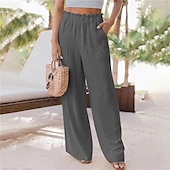 voordelige wijde pijpen en hoge taille-Dames Breed Been Broeken Casual / Dagelijks Lang Effen Zijzakken Elastische tailleband Ademend Comfortabel Inelastisch Uitgaan Weekend Zwart Blozend Roze Lichtgrijs Donkergrijs Lente zomer Normale