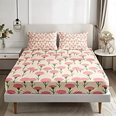 baratos Lençóis e fronhas-feliz dia das mães 100% algodão rosa primavera padrão conjunto de lençóis ultra macios e respiráveis lençóis de seda lençóis de cama com bolso profundo 3 peças queen king size