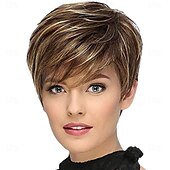 economico Parrucche di capelli veri senza cuffia-highlight 4/27 ombre pixie parrucche dei capelli umani diritto brasiliano nessuna parrucche anteriori in pizzo capelli umani parrucche caschetto corto per donne nere capelli umani veri colorati ombre