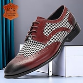 levne Elementární Společenské Boty-pánské společenské boty typu houndstooth a kožené brogue - červené a černé, ideální pro formální události a obchodní oblečení
