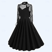 cheap Dresses-Retro Vintage 1950s Rockabilly Dress A-Line Dress Swing Dress Solid Color Women&#039;s Halloween Carnival Masquerade Party Bachelorette Party Adults Dress Homecoming Dresses