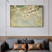 preiswerte Blumen-/Botanische Gemälde-handgemaltes abstraktes Kirschblüten-Ölgemälde auf Leinwand, großes Wandkunstwerk, originale Blütenkunst, weißes Gemälde, Blumengemälde, Wohnzimmerdekoration, gespannte Leinwand, fertig zum Aufhängen