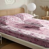 baratos Lençóis e fronhas-feliz dia das mães 100% algodão rosa primavera padrão conjunto de lençóis ultra macios e respiráveis lençóis de seda lençóis de cama com bolso profundo 3 peças queen king size
